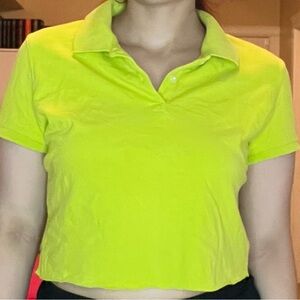 Lime Green Collar Button up T shirt crop top